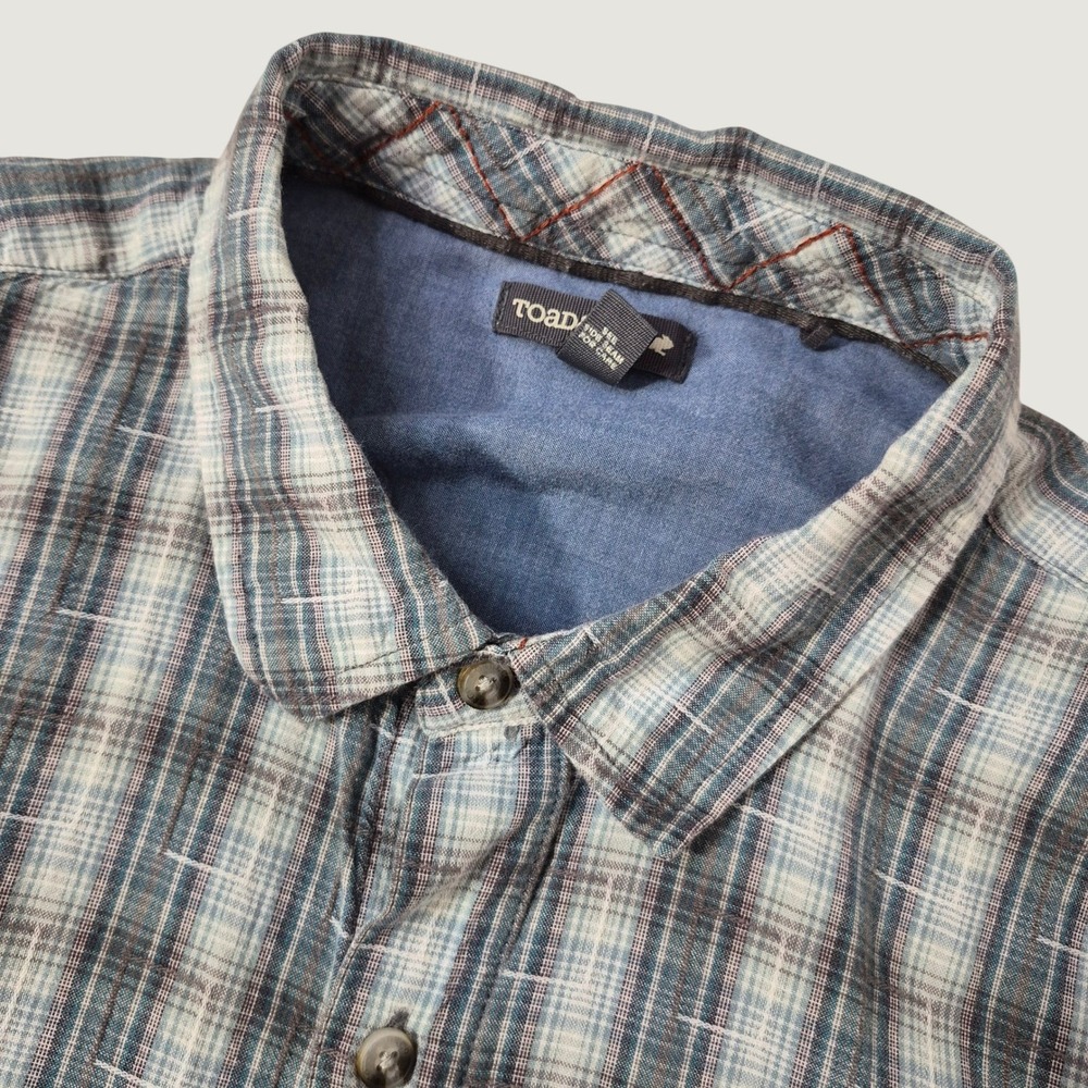 Toad&Co Button Up Shirt Mens Large Blue Plaid Organic Cotton Gorpcore Casual